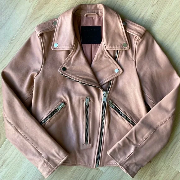All Saints Blush Leather Motorcycle Biker Moto Jacket UK10 US6 $529 - Picture 2 of 7